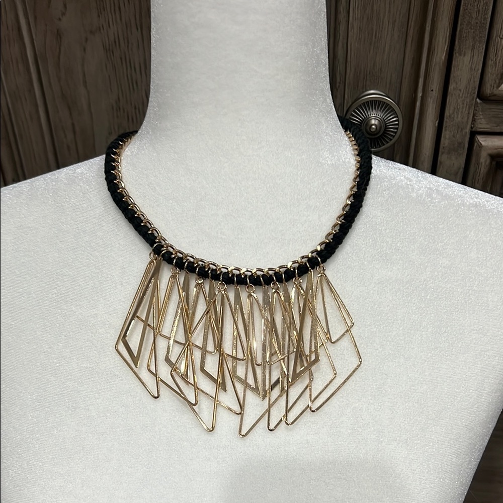 Gold and Black Fringe Statement Necklace
